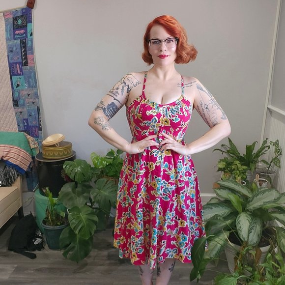 Vintage 1960's Pink Floral Sundress with Pockets - Picture 1 of 15